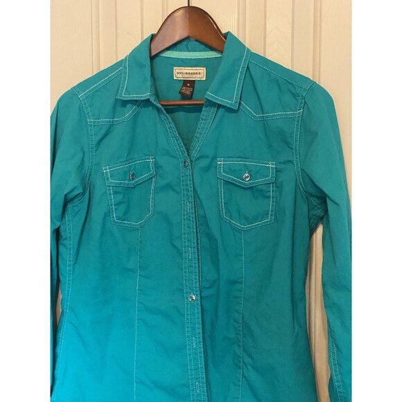 Bit & Bridal Women's Button Down Shirt size M Turquoise Blue Western Juniors - Picture 3 of 4